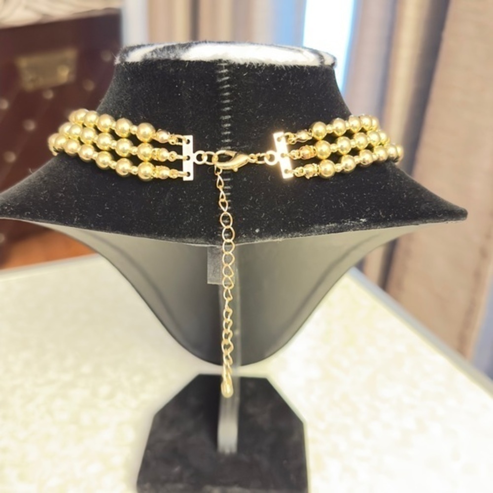 Three Strand Gold Beaded Necklace - Picture 2 of 6